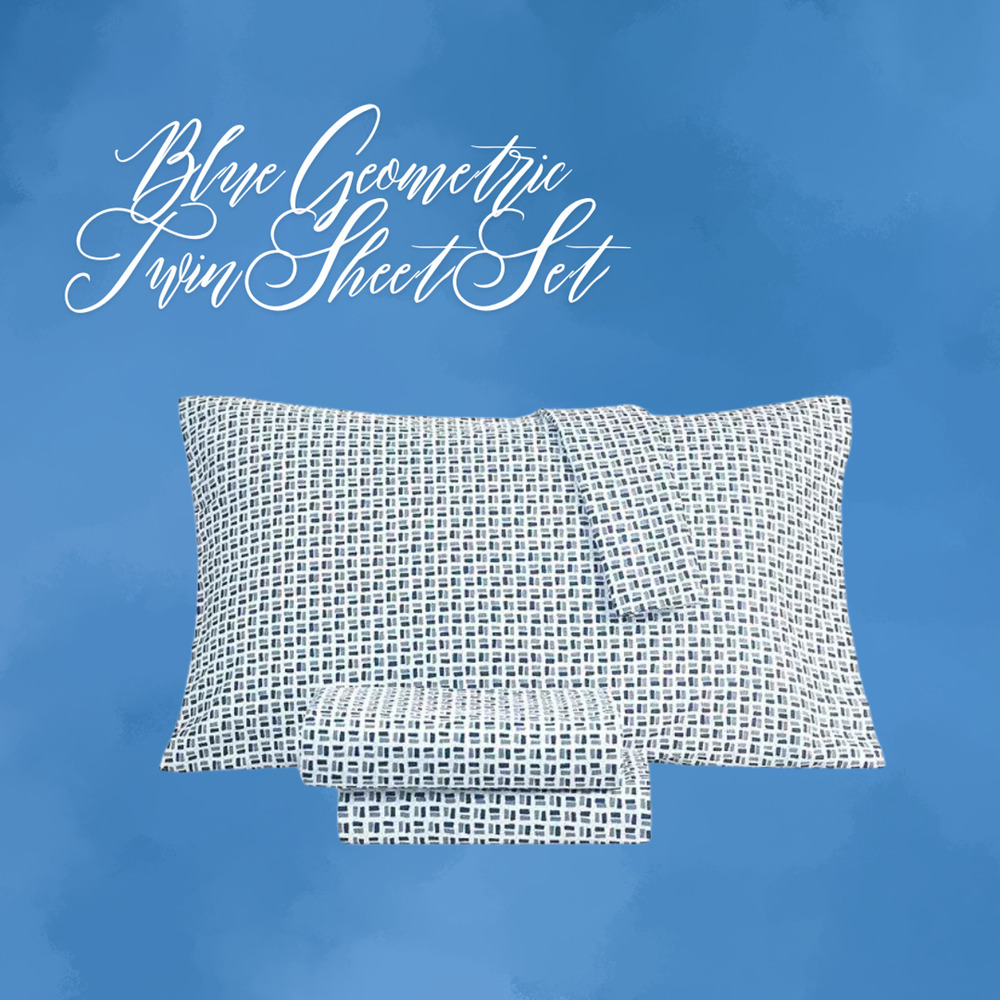 Sanders Microfiber Twin Sheets 3 piece Set Quincey Blue Geometric